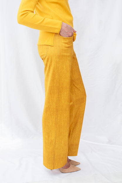 Denimlike Raised Straight Pants - Yellow