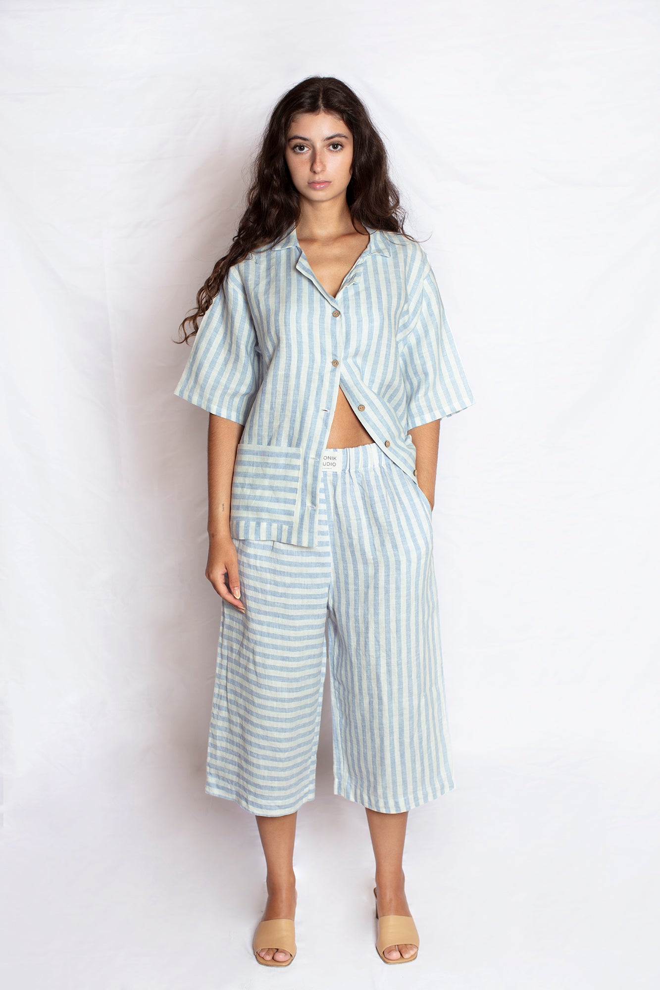 Toonik Striped Linen Shirt in Blue Stripes