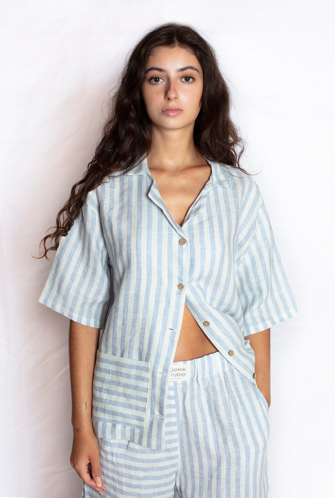 Toonik Striped Linen Shirt in Blue Stripes