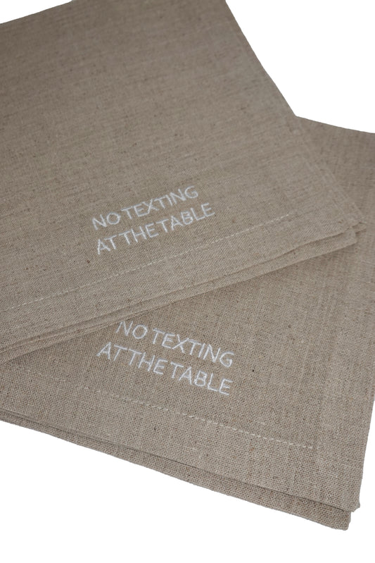 Linen Placemat with Text Embroidery - Beige