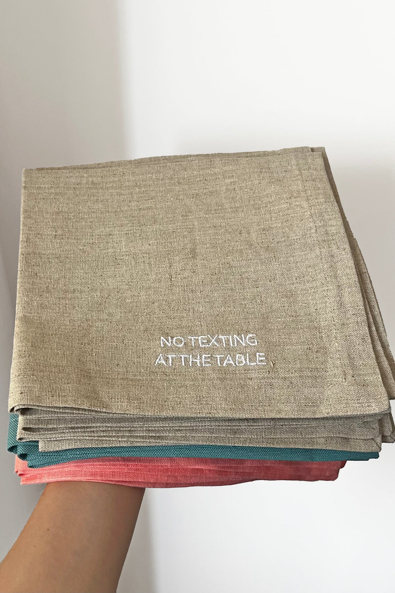 Linen Placemat with Text Embroidery - Beige