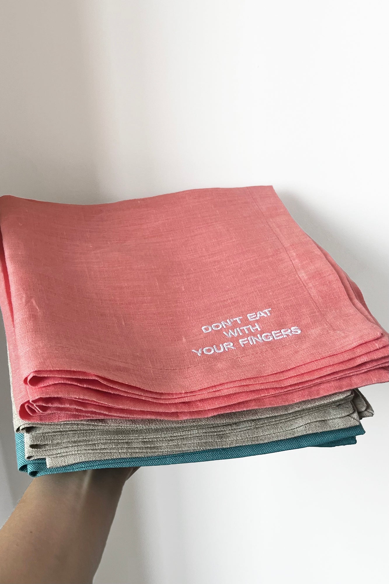 Linen Placemat with Text Embroidery - Pink