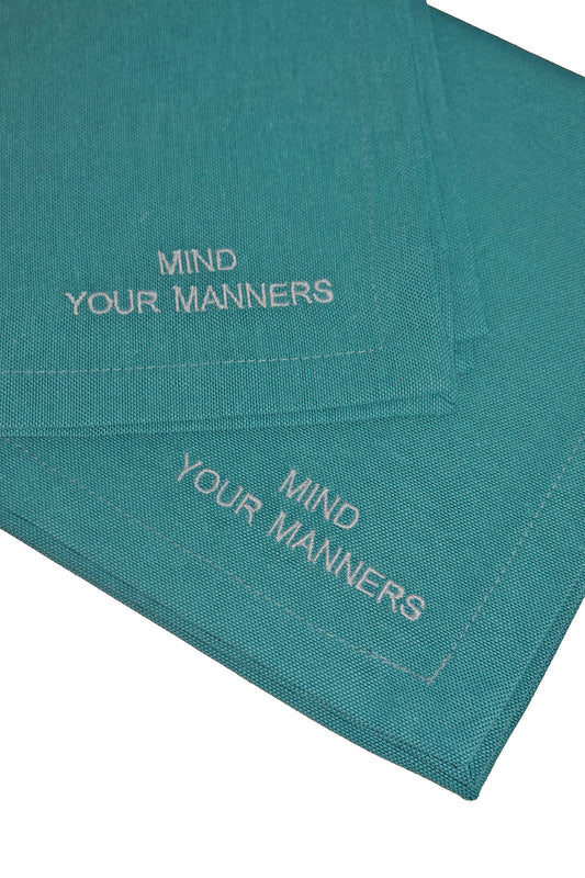 Linen Placemat with Text Embroidery - Teal