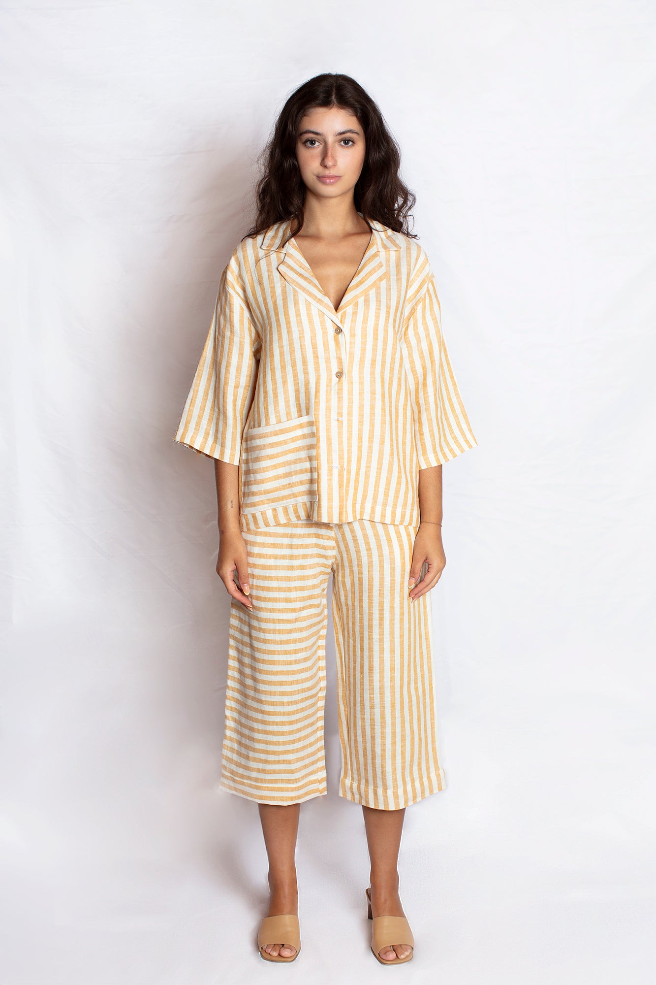 Toonik Striped Linen Culottes in Yellow Stripes