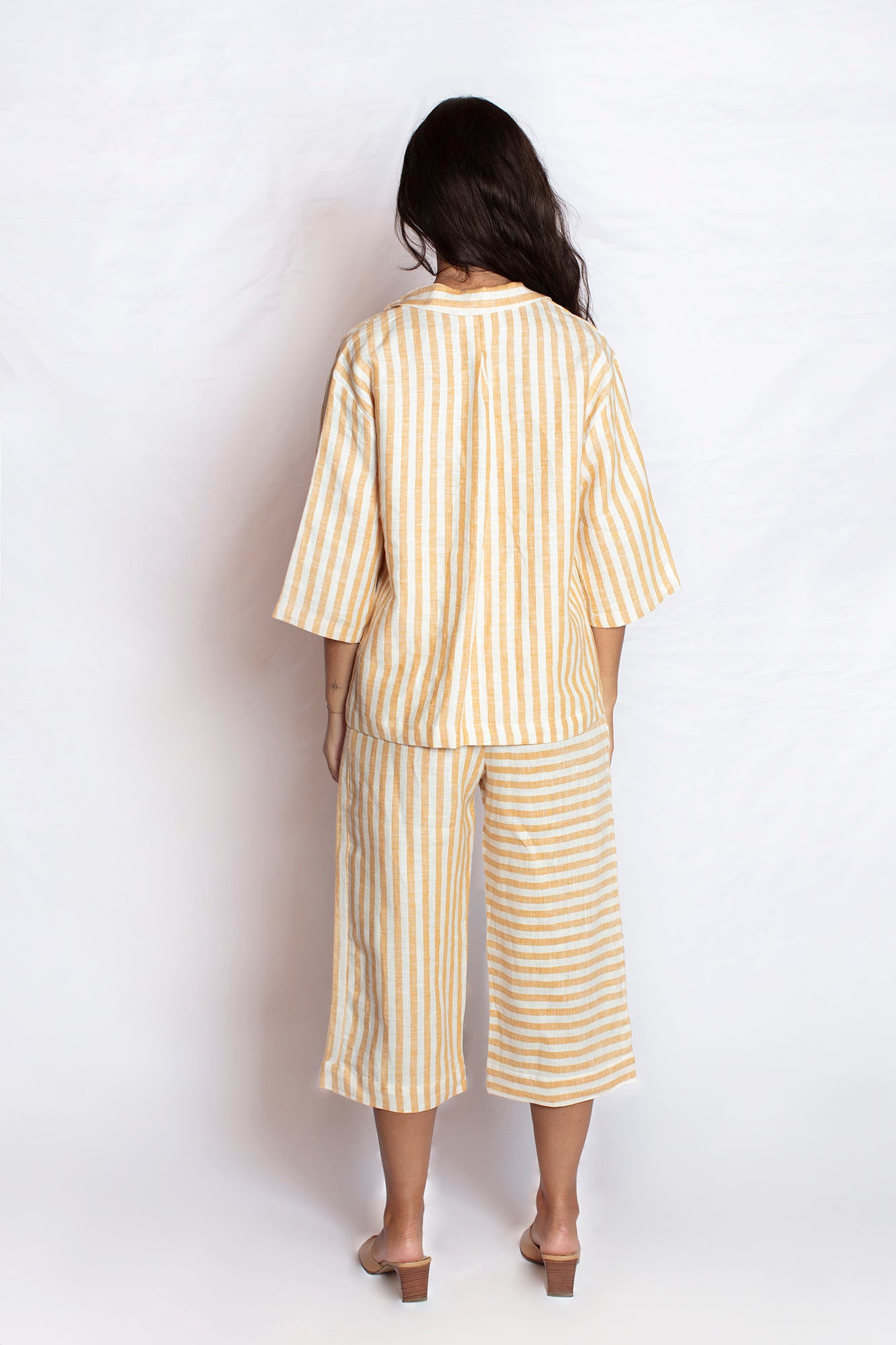 Toonik Striped Linen Culottes in Yellow Stripes