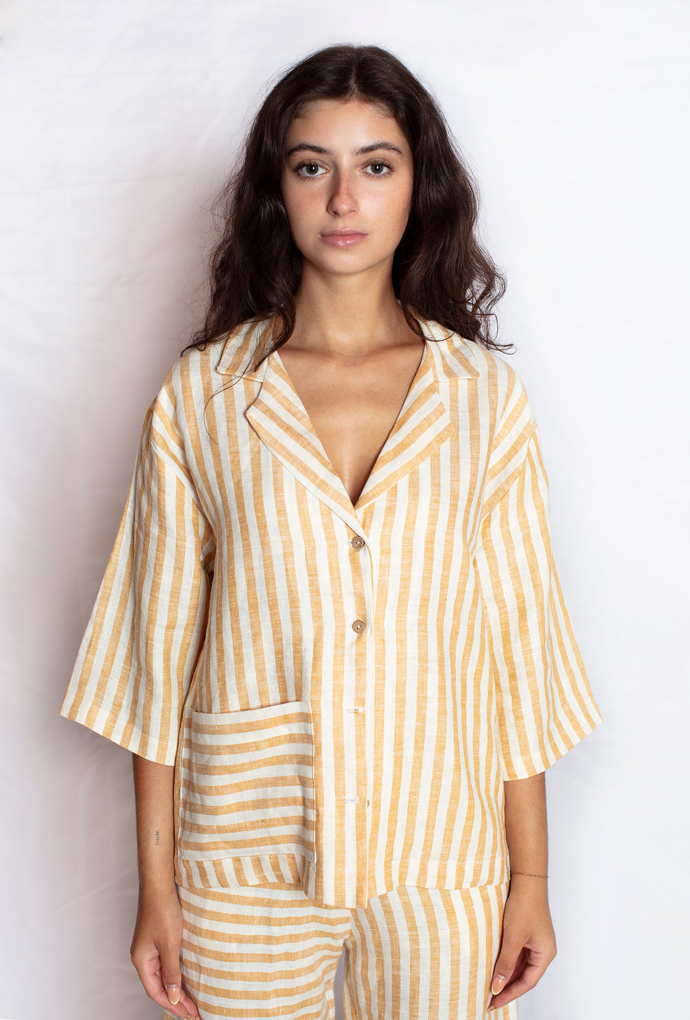 Toonik Striped Linen Shirt in Yellow