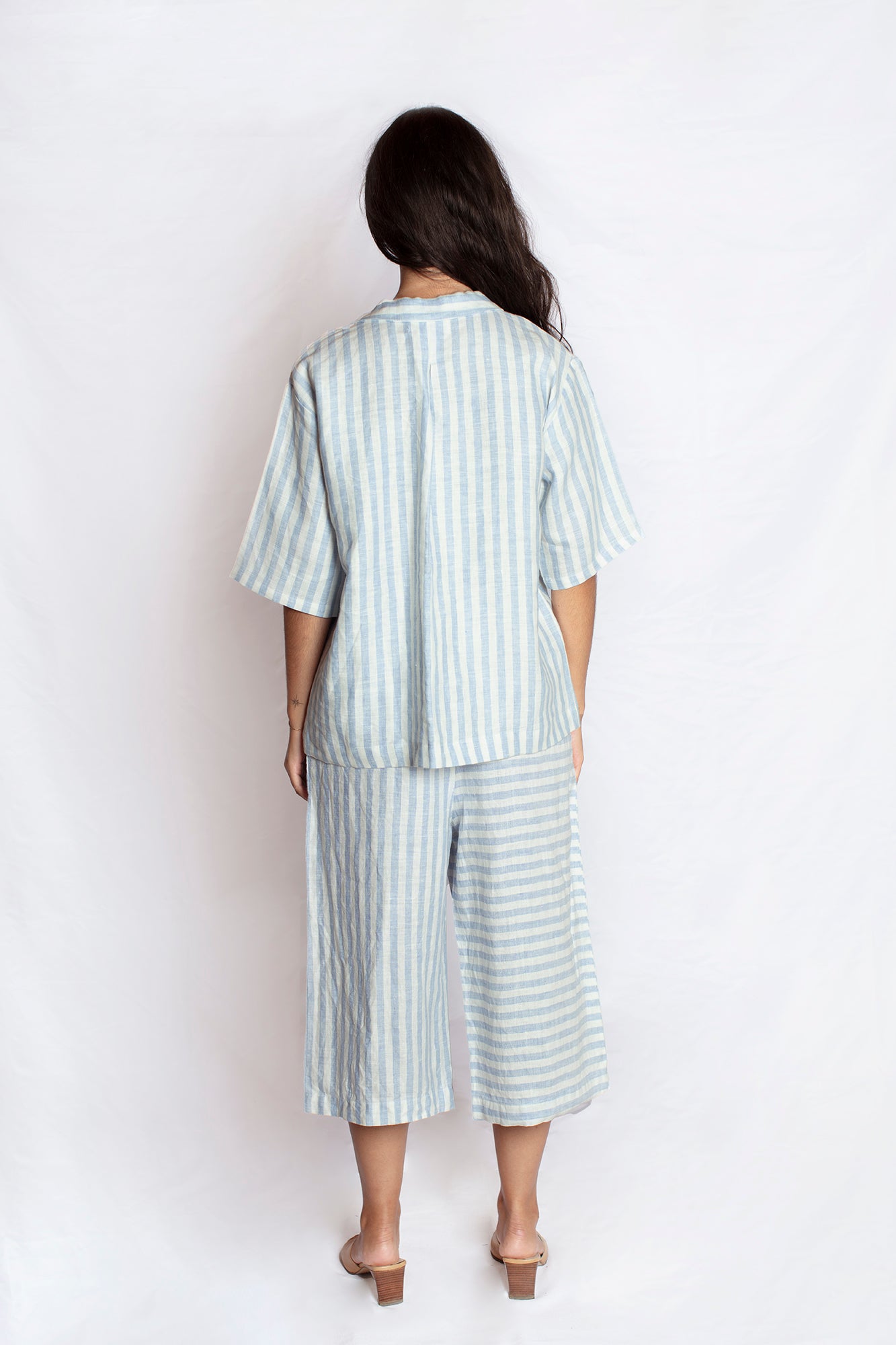 Toonik Striped Linen Culottes in Blue Stripes