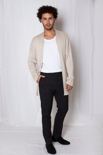 Distressed Cream Knit Cardigan - Men