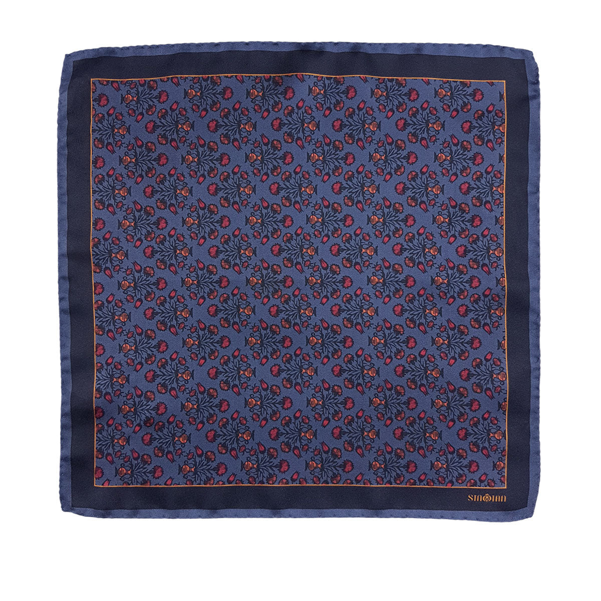 Floral Silk Pocket Square - Blue full view