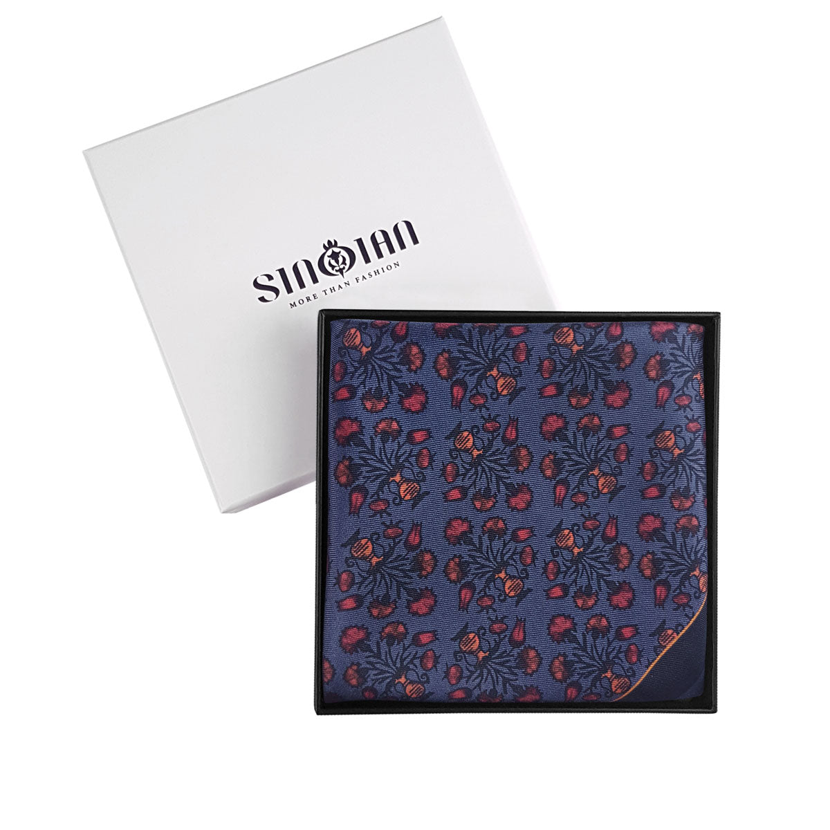 Floral Silk Pocket Square - Blue in accessories box