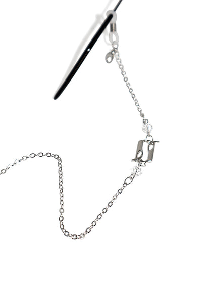 silver eye glasses chain side view
