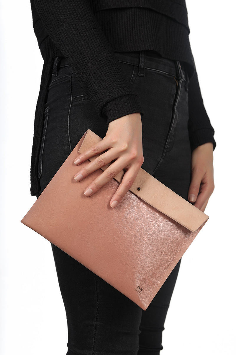 Bauhaus Pink Leather Clutch front view