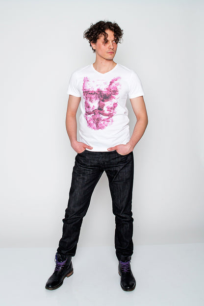 Model wearing Aquarelle Man t-shirt  
