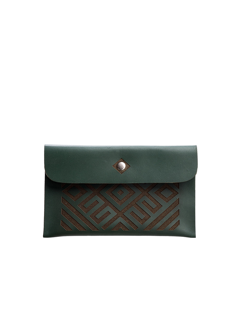 Armenian Ornament Green Leather Pouch - Mini