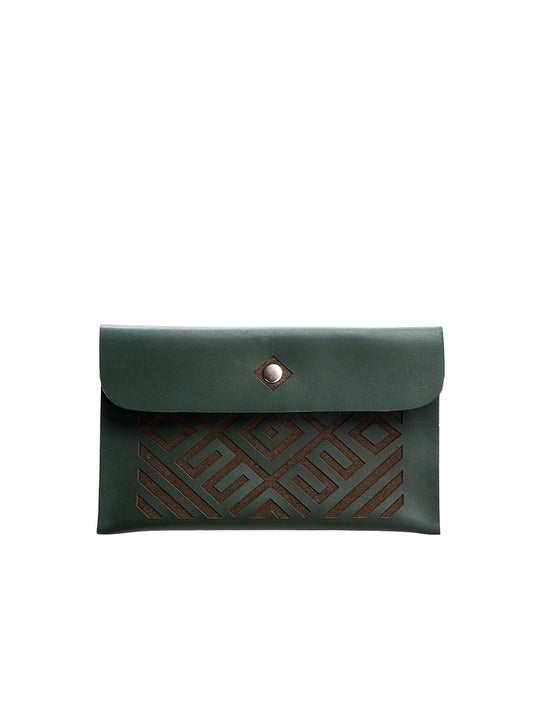 Armenian Ornament Green Leather Pouch - Mini