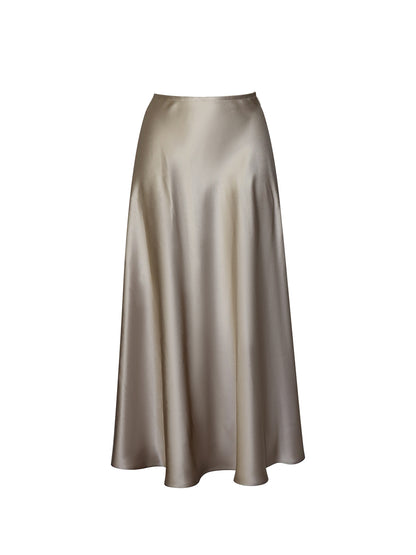 Silk-Satin Midi Skirt - Ecru