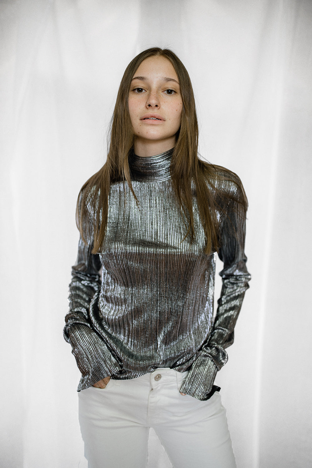 Pleated Turtle Neck Top - Silver – HAY-HAY