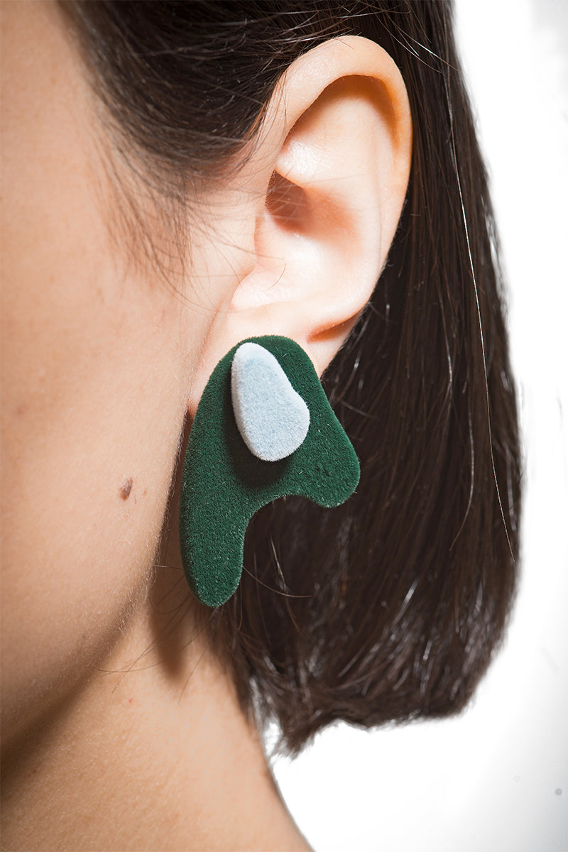Camouflage Stud Earrings Green/Blue front view