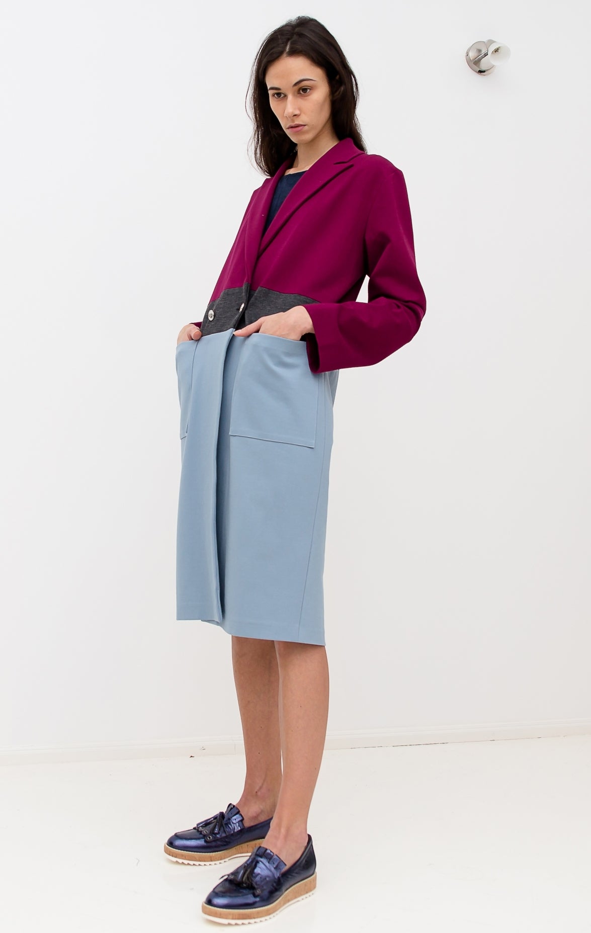 Colour block jersey coat by The Muse