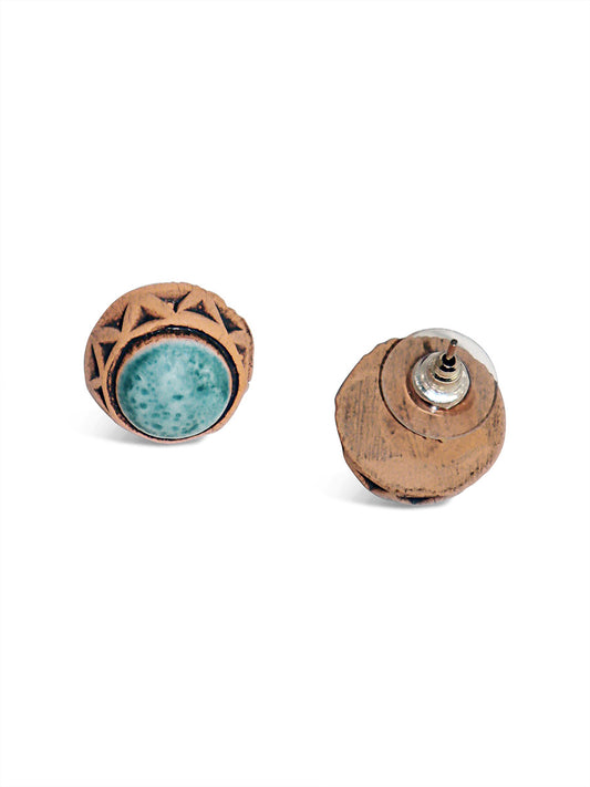 Ceramic Stud Earrings - Turquoise back and front view
