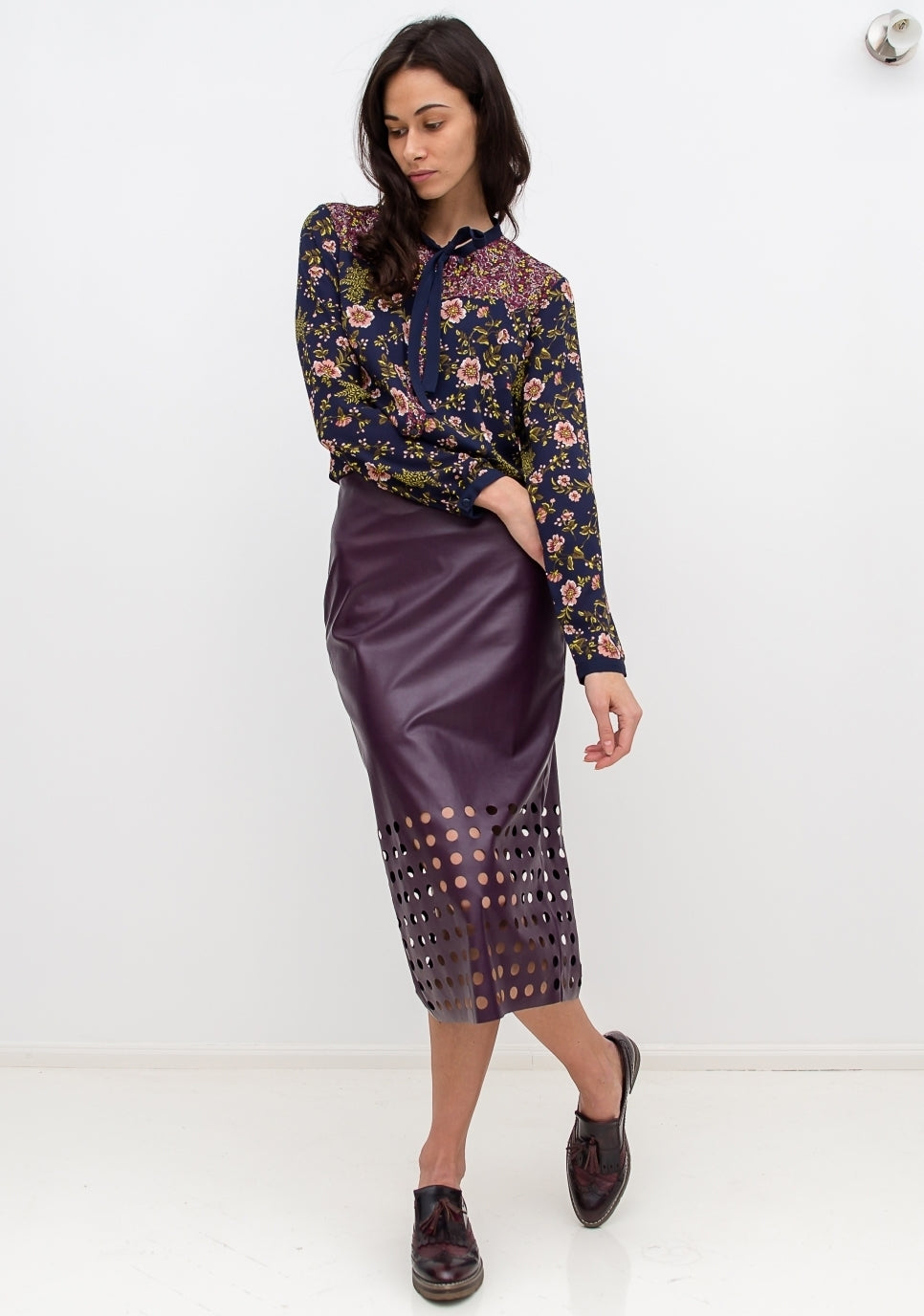 Model Wearing Eco-leather skirt