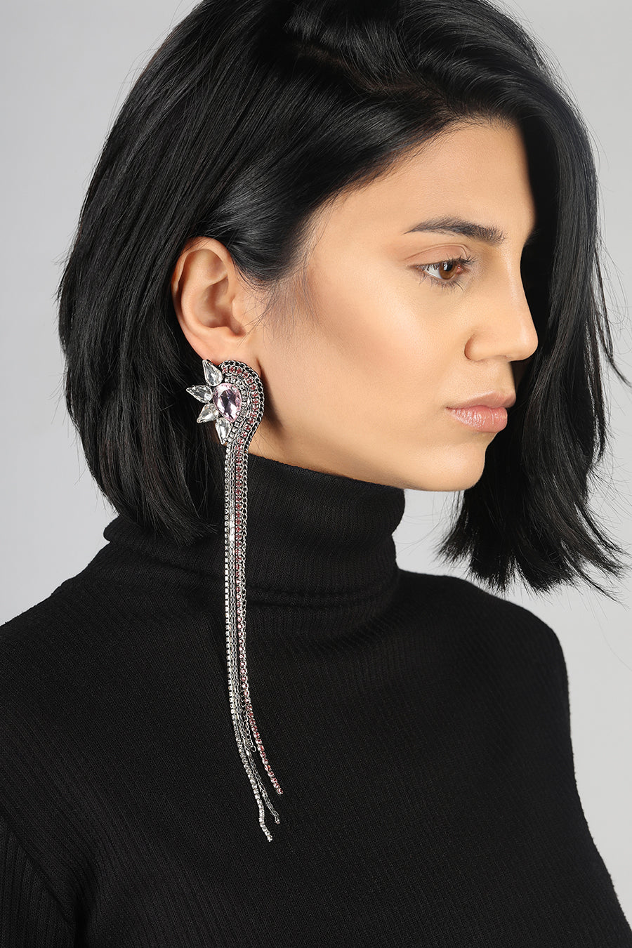 Faina Crystal Mono Clip Earring - Pink close view