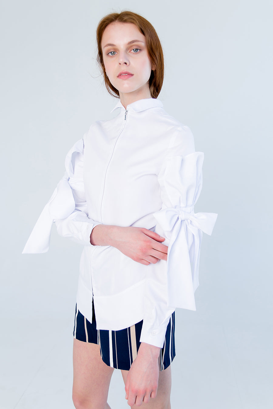 F by Faina White Ruffled Shirt front view
