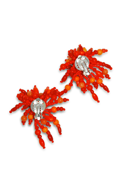 IK Beaded Coral Clip Earrings back view