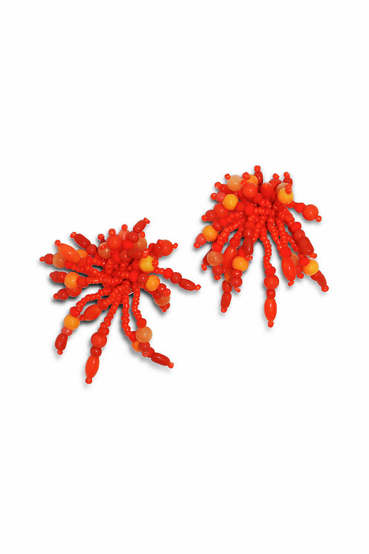 IK Beaded Coral Clip Earrings