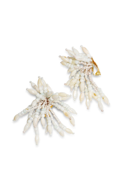 IK Beaded White Clip Earrings front and side view