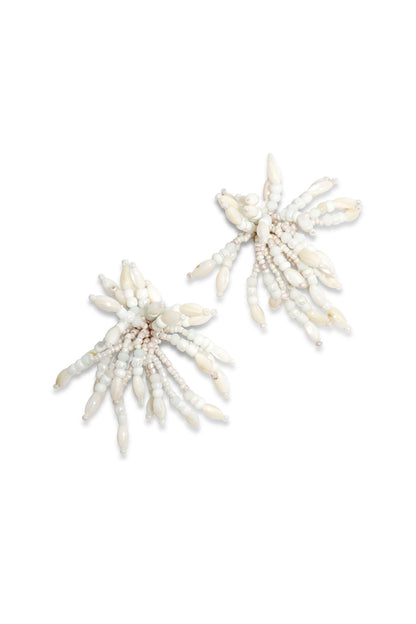 IK Beaded White Clip Earrings