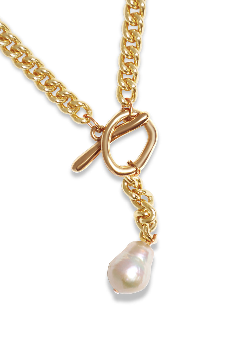 IK Plated Gold Necklace with Pearls close view