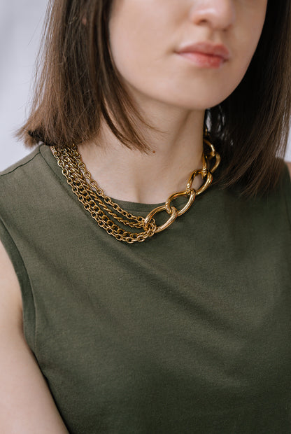 Model Wearing IK Plated Gold Chain