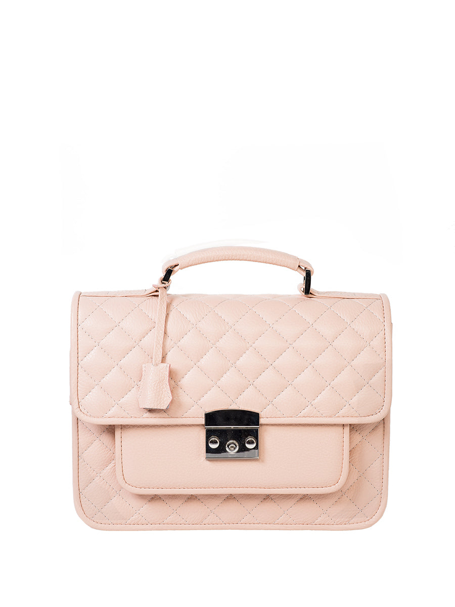 Quilted leather satchel bag - Pastel Pink