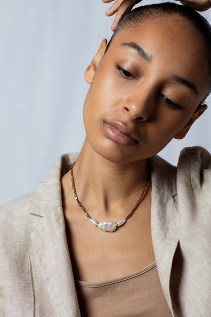 IK Gold Hematite & River Pearl Necklace