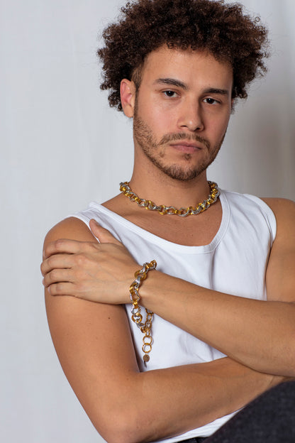 IK Plated Gold Silver Chain Set - Men