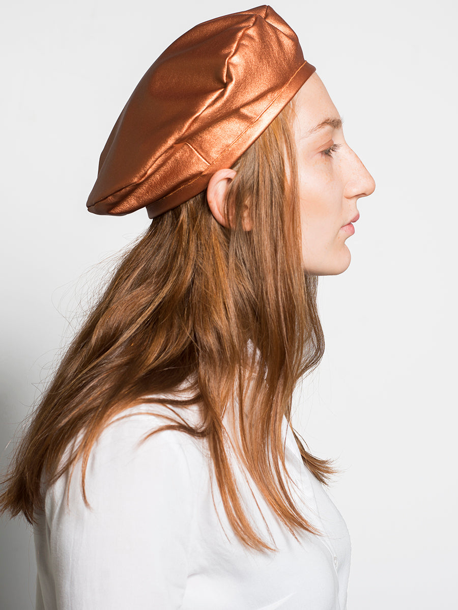 Faux-Leather Beret - Bronze  side view 