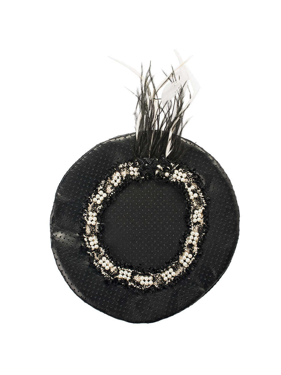 Faux-Leather Beret - Feathers