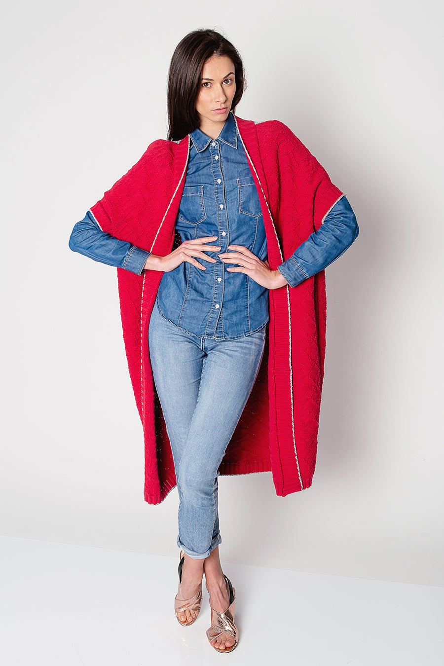 Knit Cotton Red Cardigan