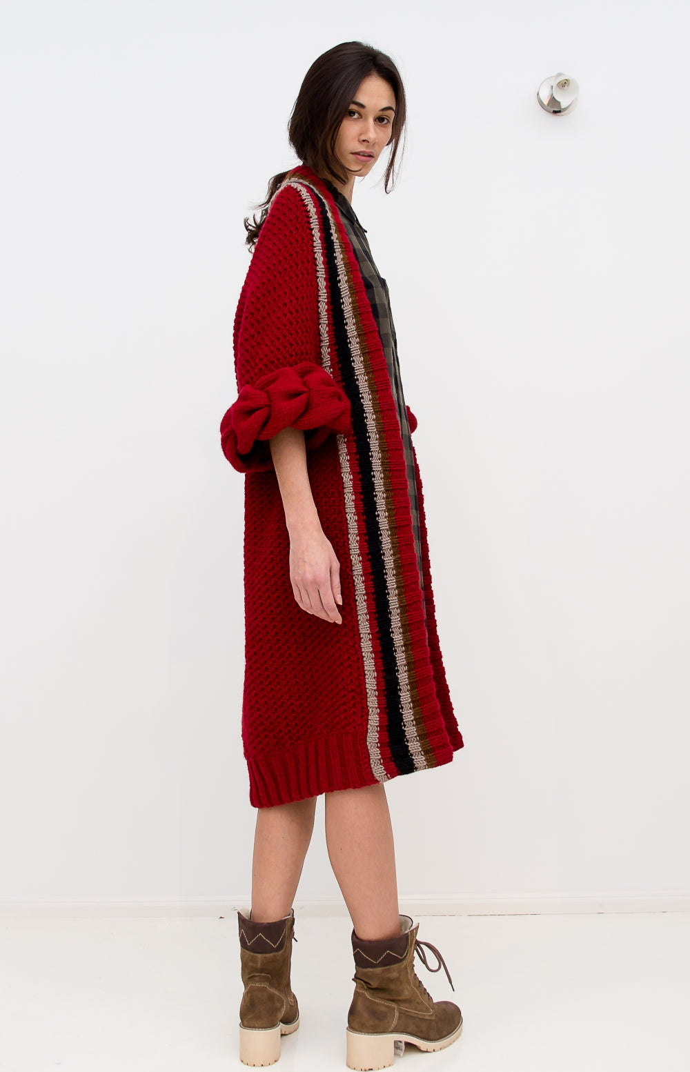 Knitted red cardigan by Loom