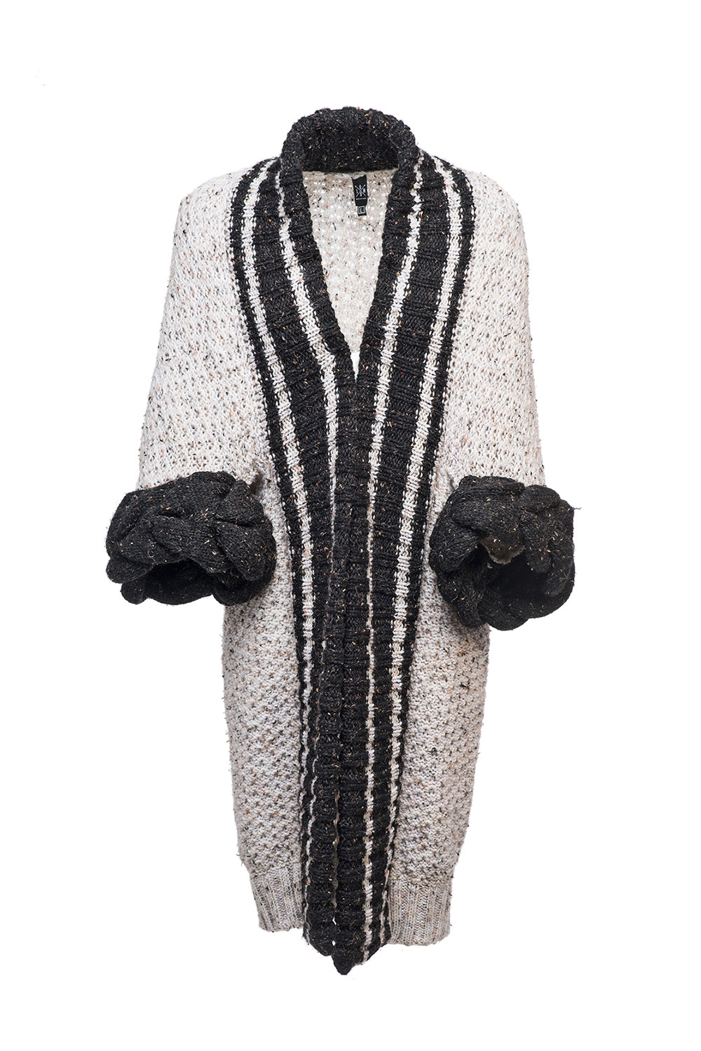 Knitted white-tweed cardigan by LOOM with braids