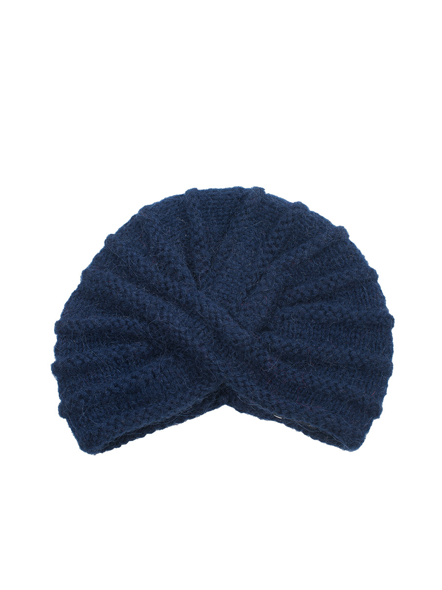 Knitted wool turban - Navy  