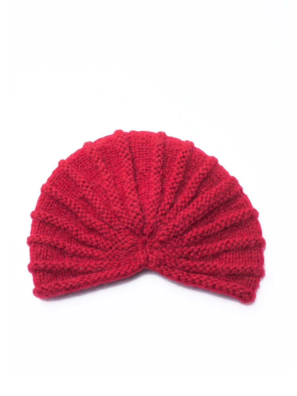 Knitted wool turban - red front view