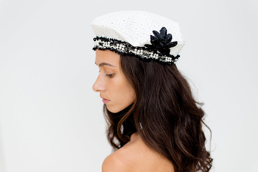 Faux-Leather Beret - White side view