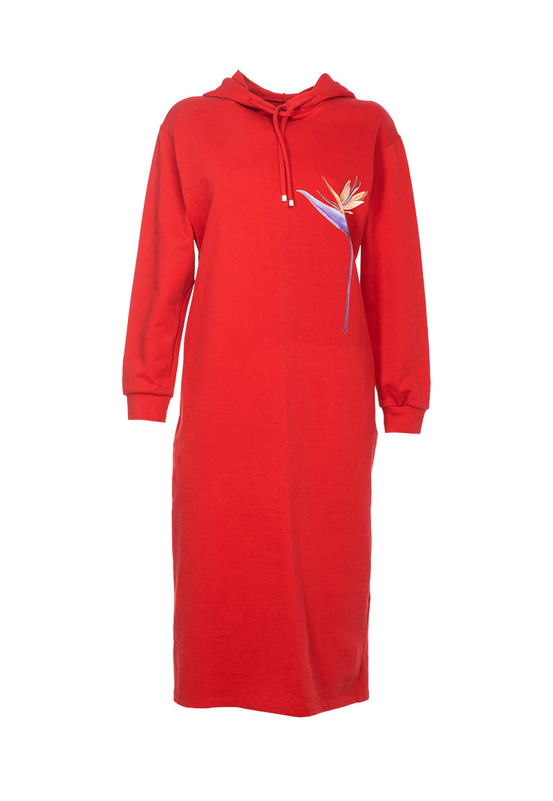 Hoodie Dress - Strelitzia Red
