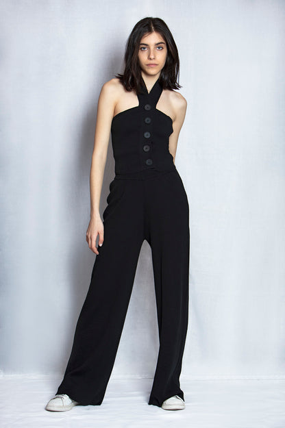 Ribbed Cotton-blend Halterneck Top