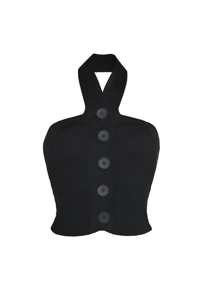 LOOM Weaving Ribbed Cotton-blend Halterneck Top