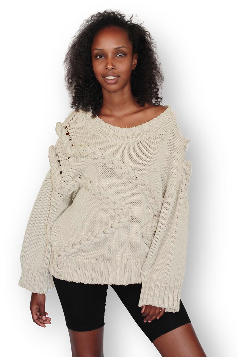Cotton Sweater with Braidsby Loom