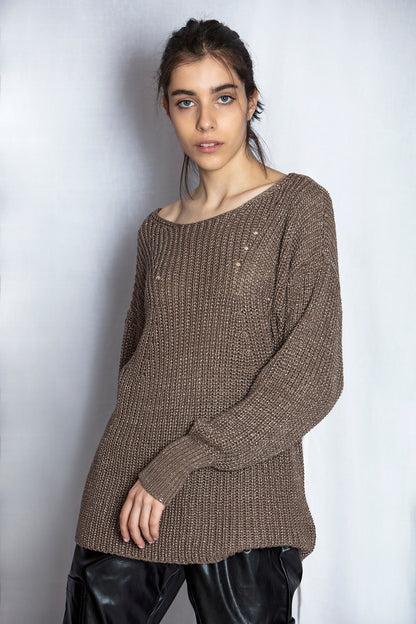 Lurex Effect Sweater – Taupe