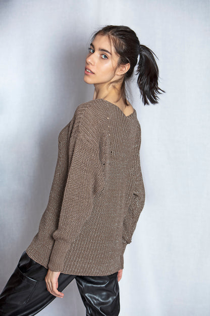 Lurex Effect Sweater – Taupe
